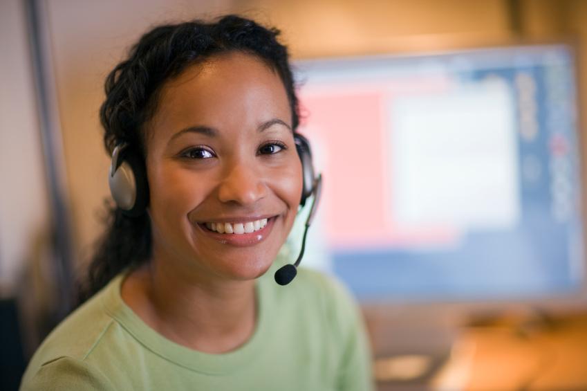 A smiling female customer service representative